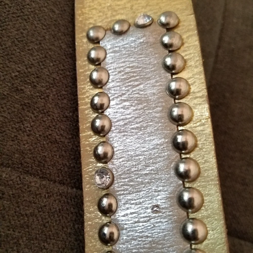 Guess Genuine Leather Gold & Silver Metallic Studded belt with Silver Buckle NEW